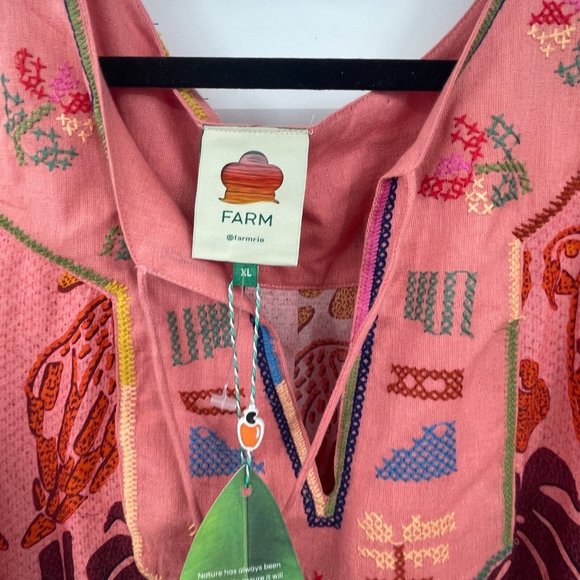 Farm Rio Womens Dress XL Ainika Print Macaws Maxi Dress Puff Sleeve Tassel Tie - Picture 9 of 16